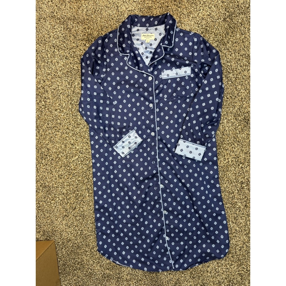 Vintage Norm Thompson Blue Button Down Soft Sleepwear Robe Nightshirt Sm Petite